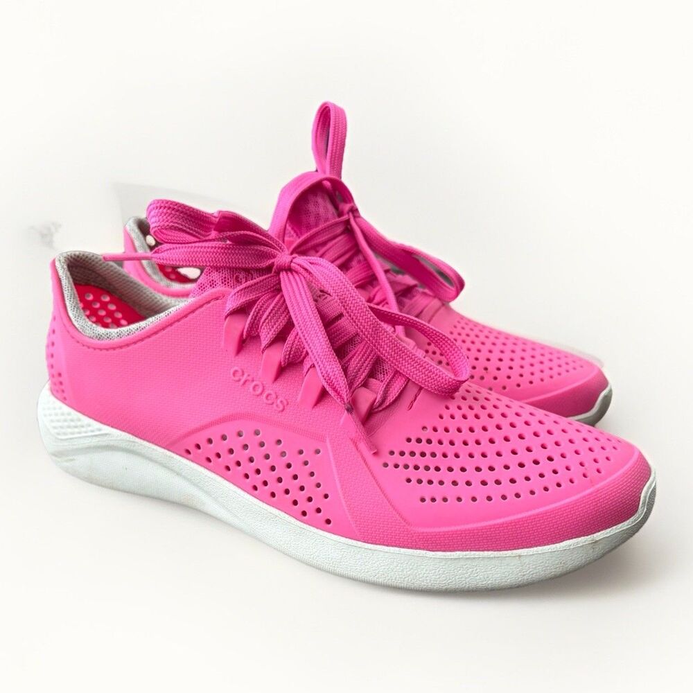 Crocs LiteRide Pacer Shoes Women's Size 9 Pink Comfort Lace Up 205234 - Picture 3 of 9